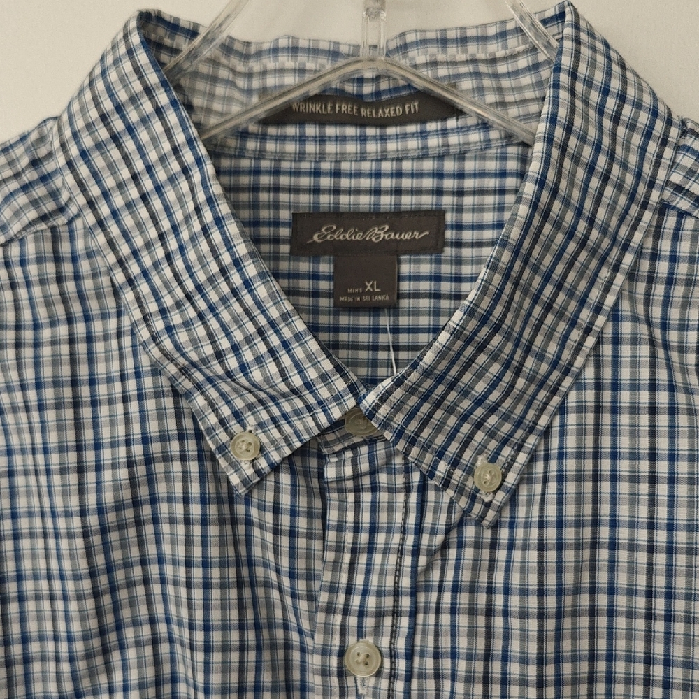 Eddie Bauer Navy and White Checkered Men's Shirt